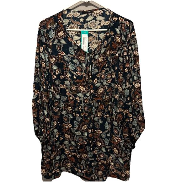 Paper Moon Womens 2X Addley Clip Dot Teal Green Floral Top Boho Cottagecore - Picture 1 of 11